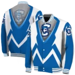customized creighton bluejays v stripes blue white varsity jacket best selling.webp