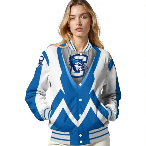 customized creighton bluejays v stripes blue white varsity jacket latest model.webp