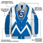 customized creighton bluejays v stripes blue white varsity jacket best selling.webp