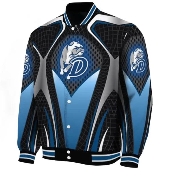 customized drake bulldogs mesh chest gray black varsity jacket best selling.webp