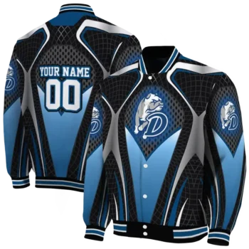 customized drake bulldogs mesh chest gray black varsity jacket fashion forward.webp