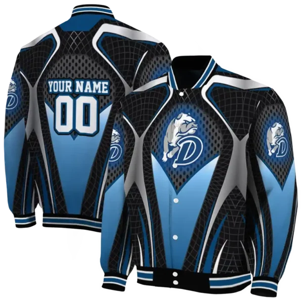 customized drake bulldogs mesh chest gray black varsity jacket fashion forward.webp