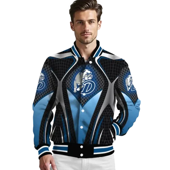 customized drake bulldogs mesh chest gray black varsity jacket high quality.webp