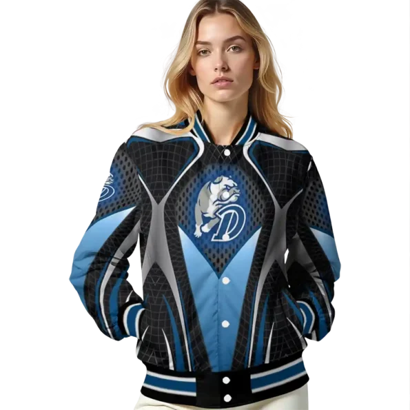 customized drake bulldogs mesh chest gray black varsity jacket latest model.webp
