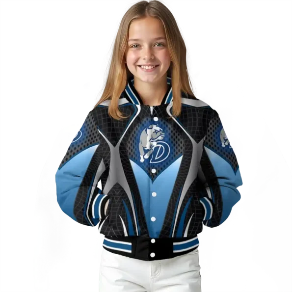 customized drake bulldogs mesh chest gray black varsity jacket top rated.webp