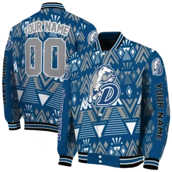 customized drake bulldogs pyramid shapes blue varsity jacket fashion forward.webp