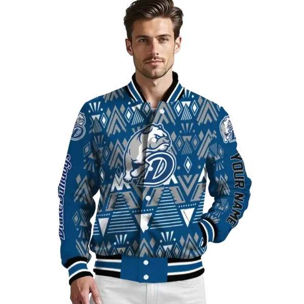 customized drake bulldogs pyramid shapes blue varsity jacket high quality.webp