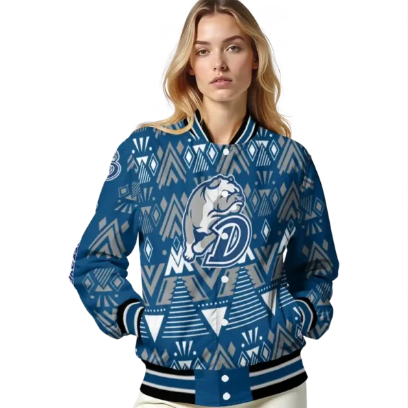customized drake bulldogs pyramid shapes blue varsity jacket latest model.webp