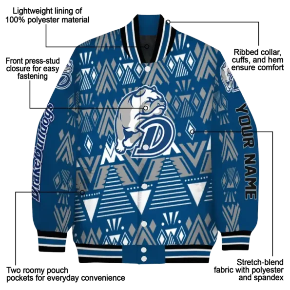 customized drake bulldogs pyramid shapes blue varsity jacket new arrival.webp