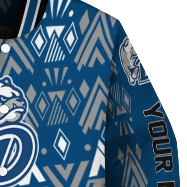 customized drake bulldogs pyramid shapes blue varsity jacket premium grade.webp