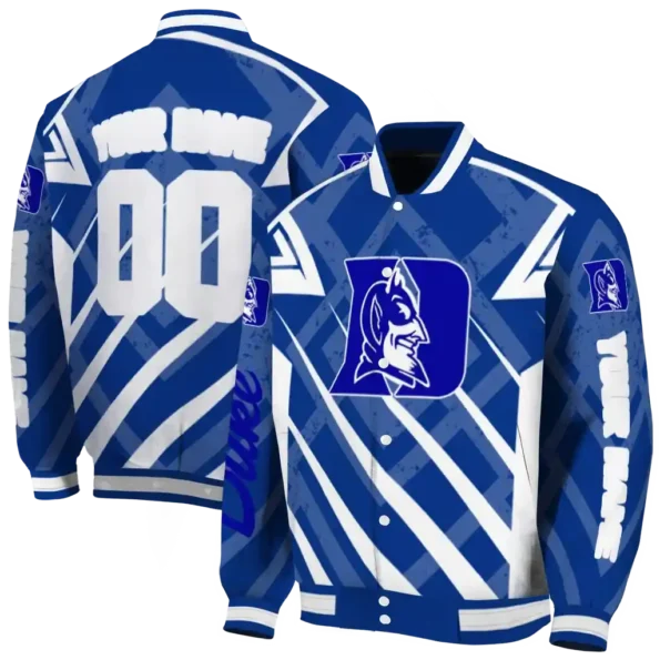 customized duke blue devils chevron angles blue varsity jacket fashion forward.webp
