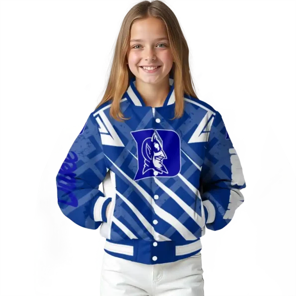 customized duke blue devils chevron angles blue varsity jacket top rated.webp