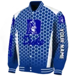 customized duke blue devils hexagon grid blue varsity jacket best selling.webp
