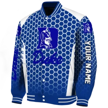 customized duke blue devils hexagon grid blue varsity jacket best selling.webp