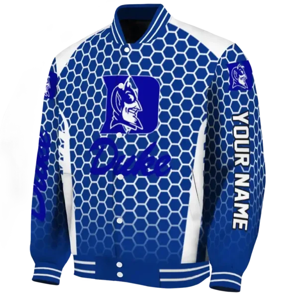 customized duke blue devils hexagon grid blue varsity jacket best selling.webp