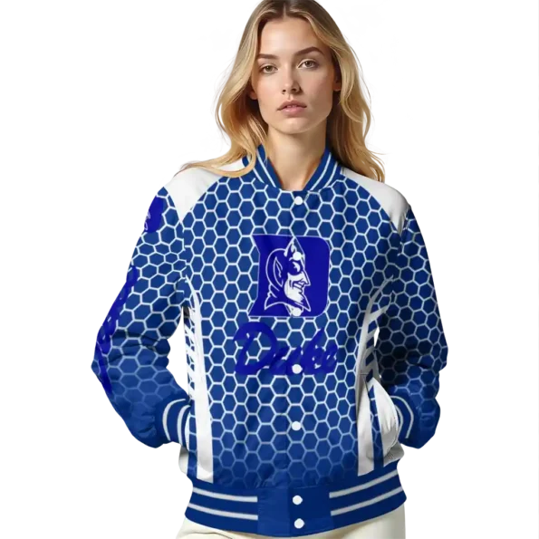 customized duke blue devils hexagon grid blue varsity jacket latest model.webp
