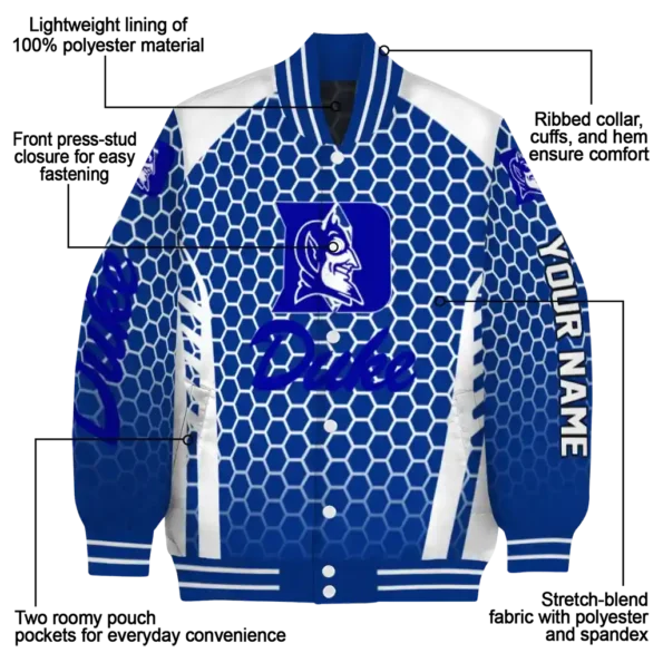 customized duke blue devils hexagon grid blue varsity jacket new arrival.webp