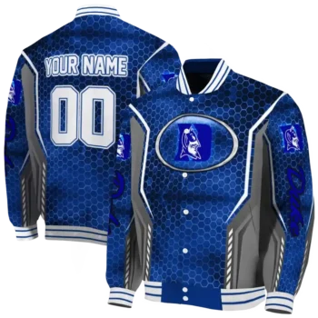 customized duke blue devils power plate blue varsity jacket fashion forward.webp