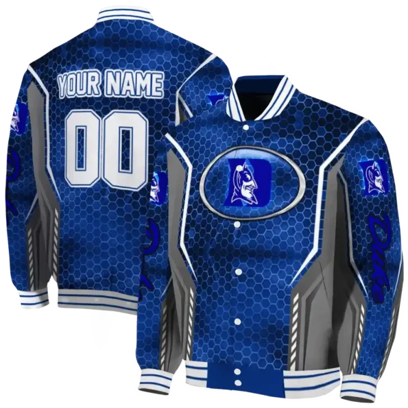 customized duke blue devils power plate blue varsity jacket fashion forward.webp
