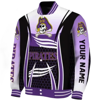 customized east carolina pirates mesh effect purple black varsity jacket best selling.webp