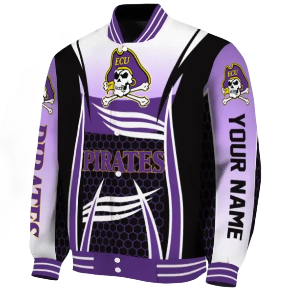 customized east carolina pirates mesh effect purple black varsity jacket best selling.webp