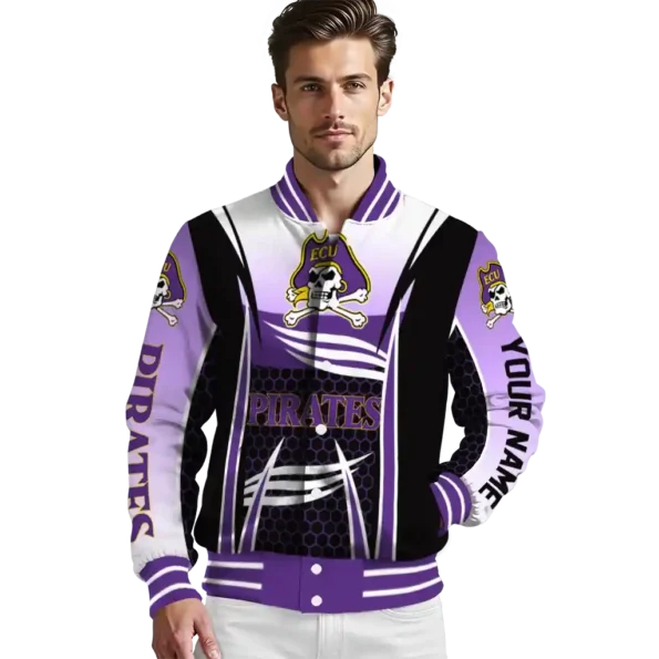 customized east carolina pirates mesh effect purple black varsity jacket high quality.webp