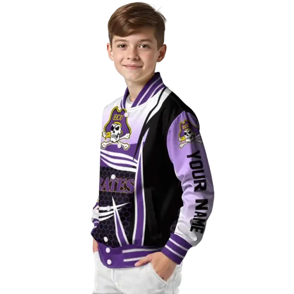 customized east carolina pirates mesh effect purple black varsity jacket trendy.webp