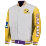 customized east carolina pirates speckled arms purple gray varsity jacket best selling.webp
