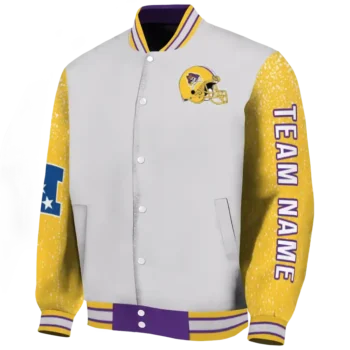 customized east carolina pirates speckled arms purple gray varsity jacket best selling.webp