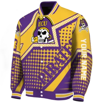 customized east carolina pirates star burst purple varsity jacket best selling.webp