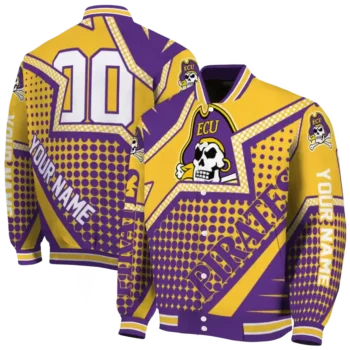 customized east carolina pirates star burst purple varsity jacket fashion forward.webp