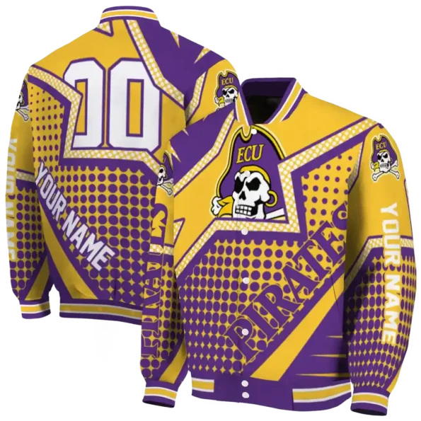 customized east carolina pirates star burst purple varsity jacket fashion forward.webp