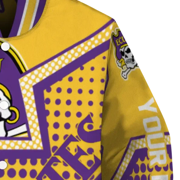 customized east carolina pirates star burst purple varsity jacket premium grade.webp