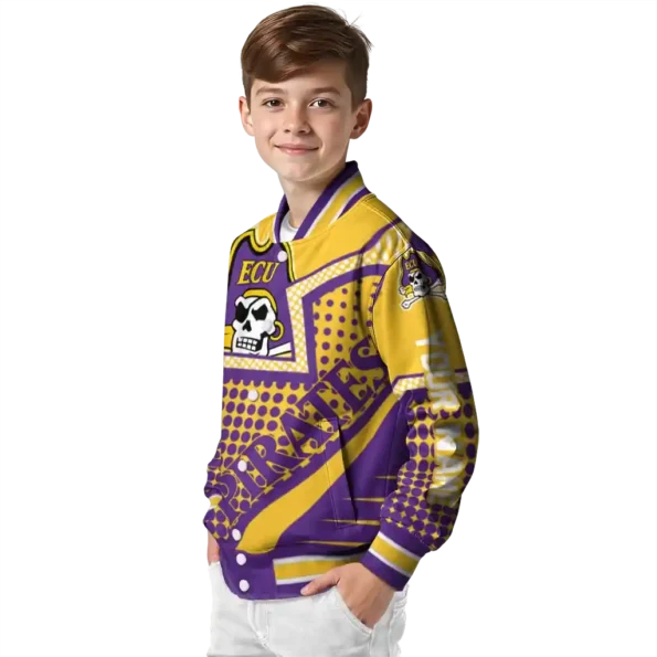 customized east carolina pirates star burst purple varsity jacket trendy.webp