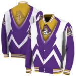 customized east carolina pirates v stripes purple white varsity jacket best selling.webp