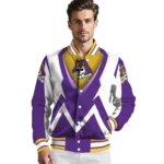 customized east carolina pirates v stripes purple white varsity jacket best selling.webp
