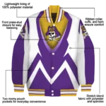 customized east carolina pirates v stripes purple white varsity jacket best selling.webp