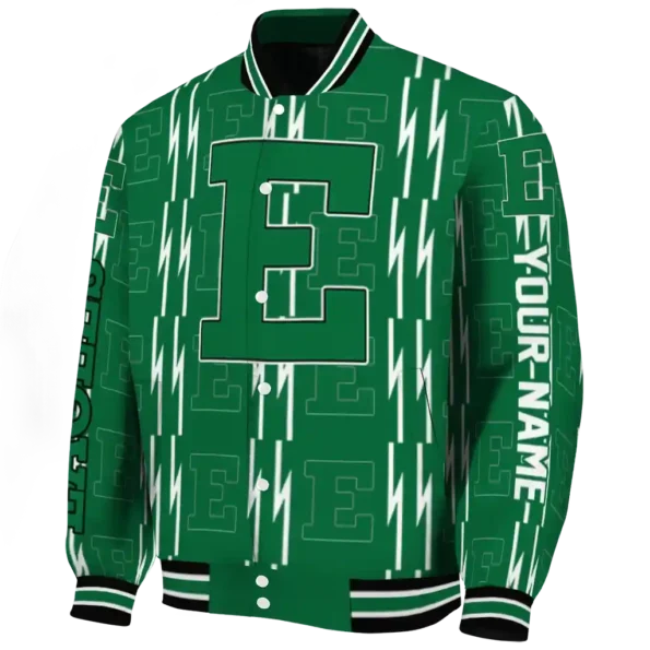 customized eastern michigan eagles bolt stripe green varsity jacket best selling.webp