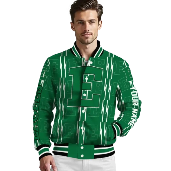 customized eastern michigan eagles bolt stripe green varsity jacket high quality.webp