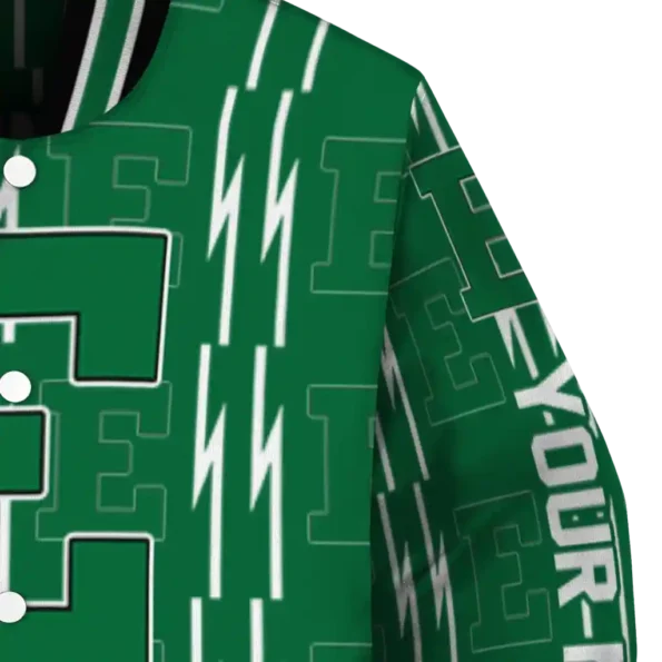 customized eastern michigan eagles bolt stripe green varsity jacket premium grade.webp