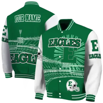 customized eastern michigan eagles ferris arena green white varsity jacket fashion forward.webp
