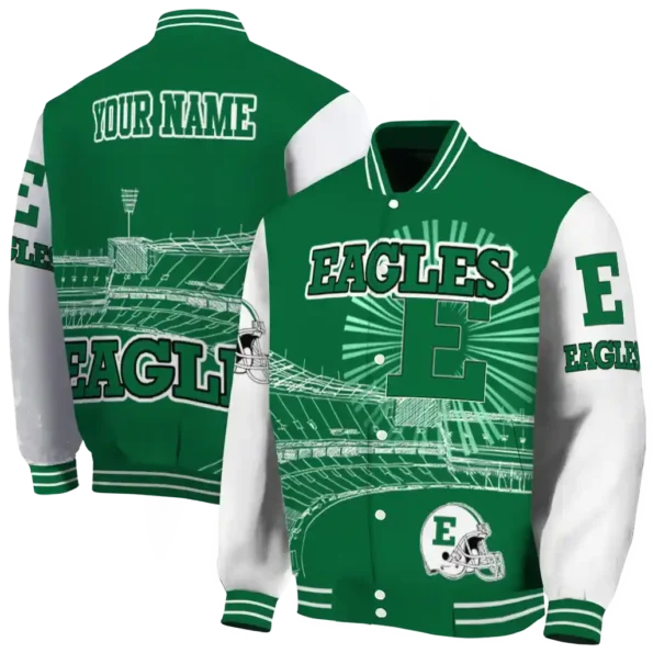 customized eastern michigan eagles ferris arena green white varsity jacket fashion forward.webp