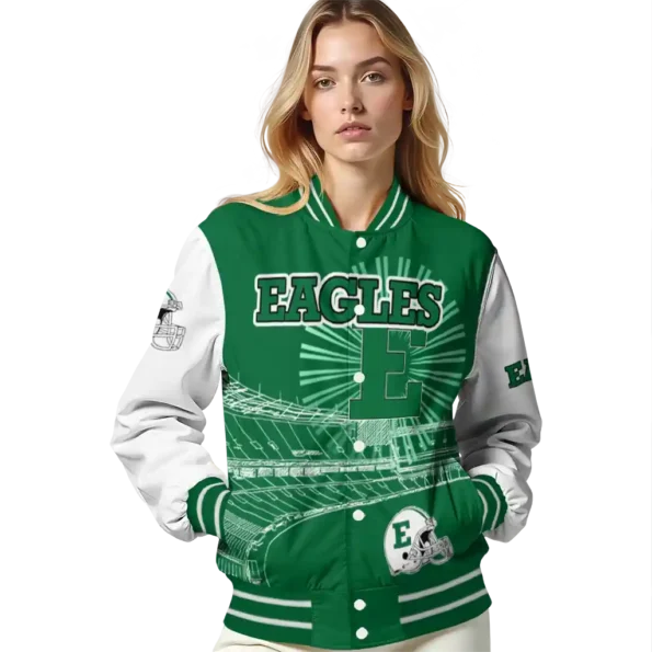 customized eastern michigan eagles ferris arena green white varsity jacket latest model.webp