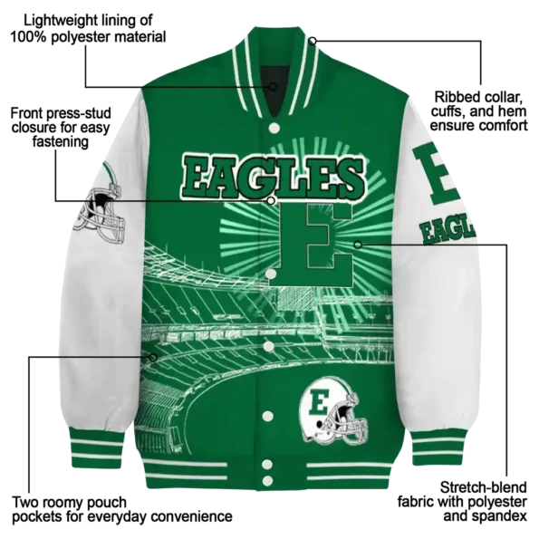 customized eastern michigan eagles ferris arena green white varsity jacket new arrival.webp
