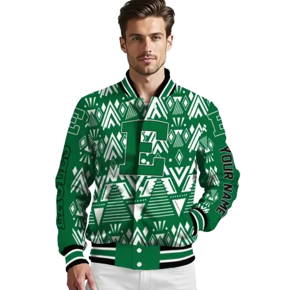 customized eastern michigan eagles pyramid shapes green varsity jacket high quality.webp