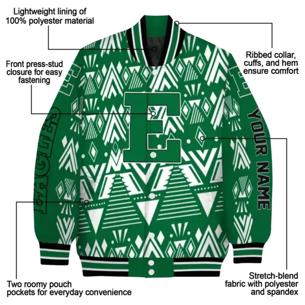 customized eastern michigan eagles pyramid shapes green varsity jacket new arrival.webp