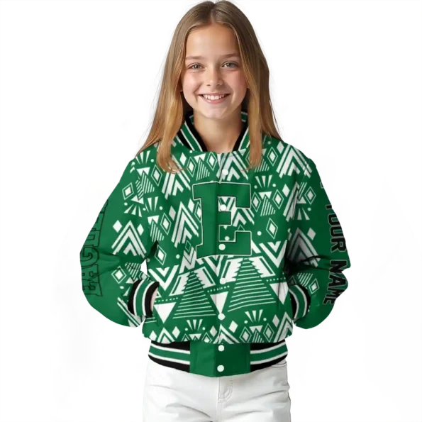 customized eastern michigan eagles pyramid shapes green varsity jacket top rated.webp
