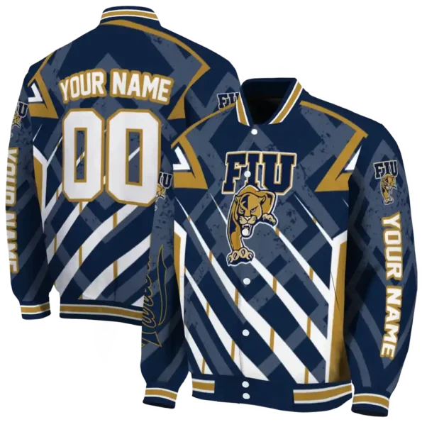 customized fiu panthers chevron angles blue varsity jacket fashion forward.webp