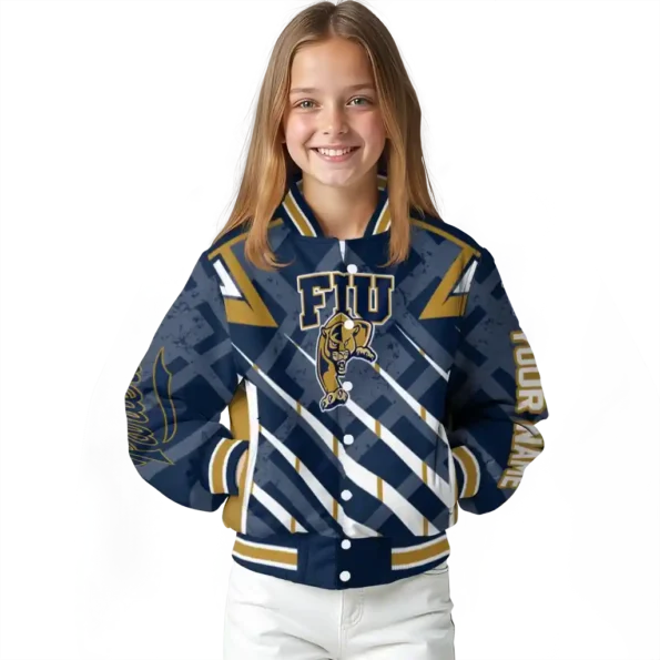 customized fiu panthers chevron angles blue varsity jacket top rated.webp