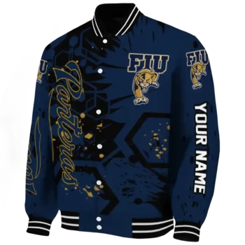 customized fiu panthers hexagon cluster blue black varsity jacket best selling.webp